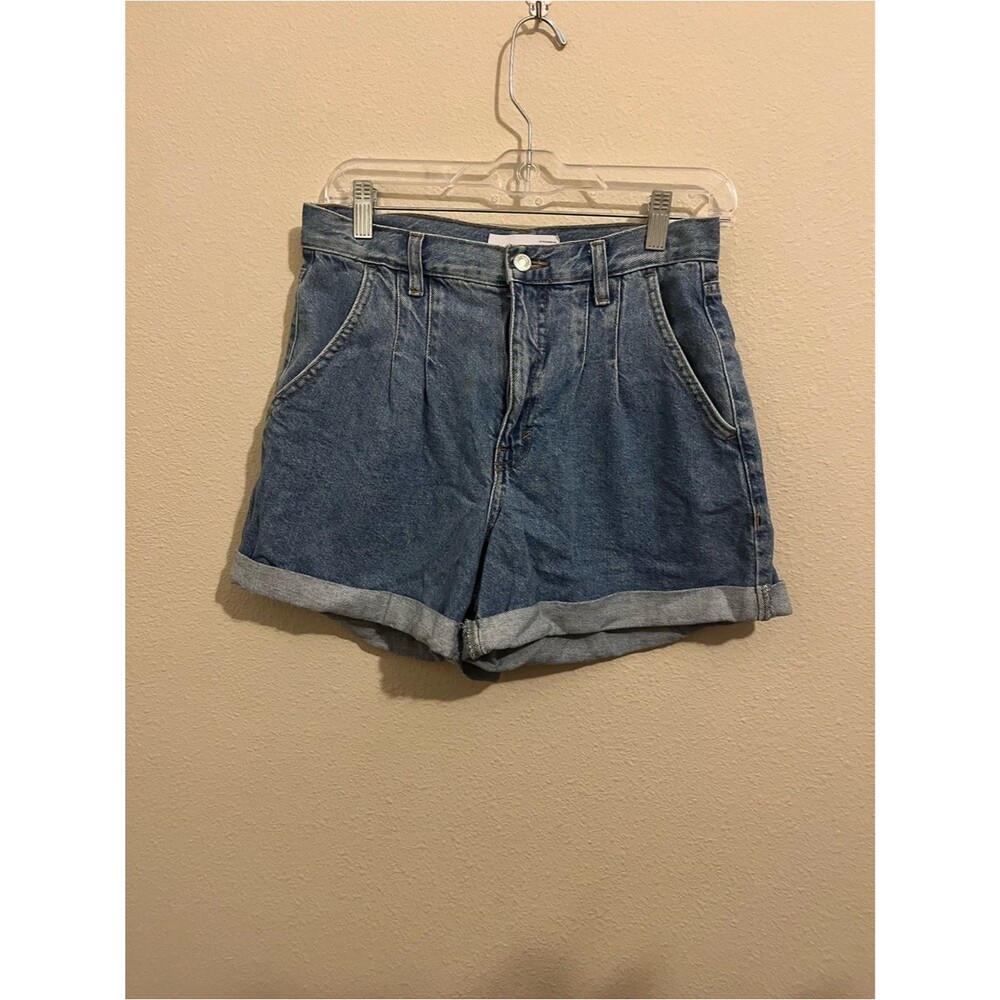 Topshop Light Blue High-Waist Cuffed Denim Shorts